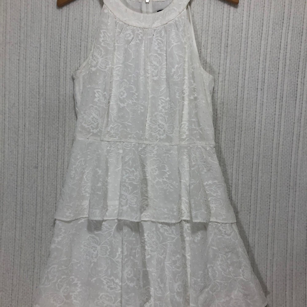 Tommy Hilfiger White Floral Lace Tiered Halter Midi Dress Womens 8 Swiss Dot